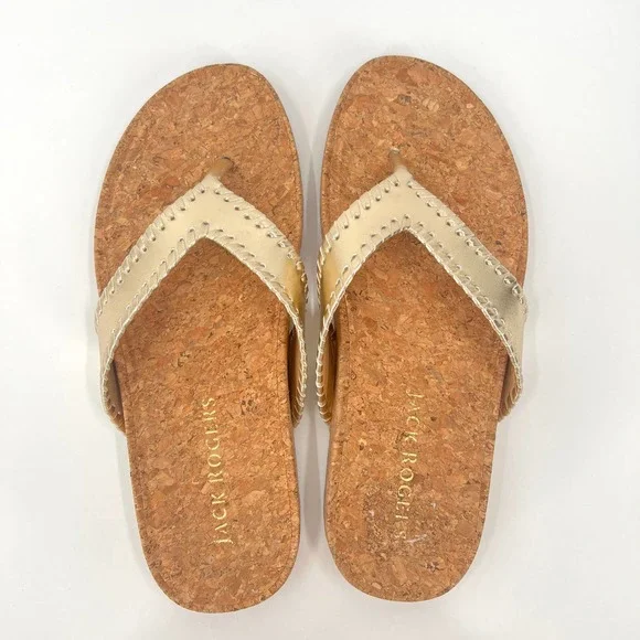 JACK ROGERS Shoes Womens 9.5 Gold Cork Thelma Comfort Flip Flop Sandal Thong - Picture 4 of 9